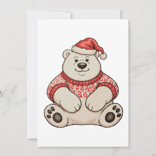 Cartão De Festividades Urso Polar Do Natal Chapéu Do Papai Noel Temporada