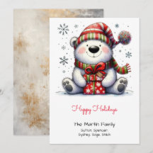 Urso Polar Doce em um Chapéu de Papai Noel Vermelh
