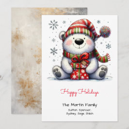 Cartão De Festividades Urso Polar Doce em um Chapéu de Papai Noel Vermelh