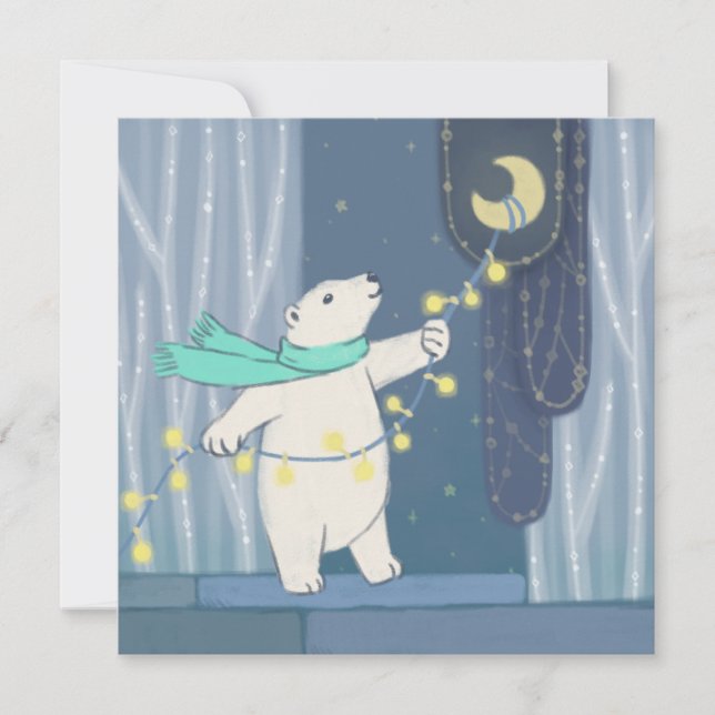 Cartão De Festividades Urso Polar e Lua (Frente)