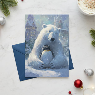 Cartão De Festividades Urso polar e Natal de Pinguim de Férias