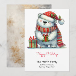Cartão De Festividades Urso Polar Fofo Caprichoso de Chapéu de Papai Noel
