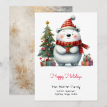 Urso Polar Fofo com Árvore de Natal Vermelho Feliz