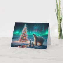 Urso Polar Mãe Cubs Árvore De Natal Aurora Boreali