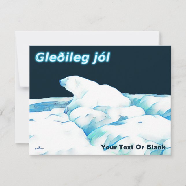 Cartão De Festividades Urso Polar No Gelo - Gleðileg Jól (Frente)