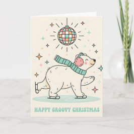 Cartão De Festividades Urso Polar Retro Groovy Feliz Natal