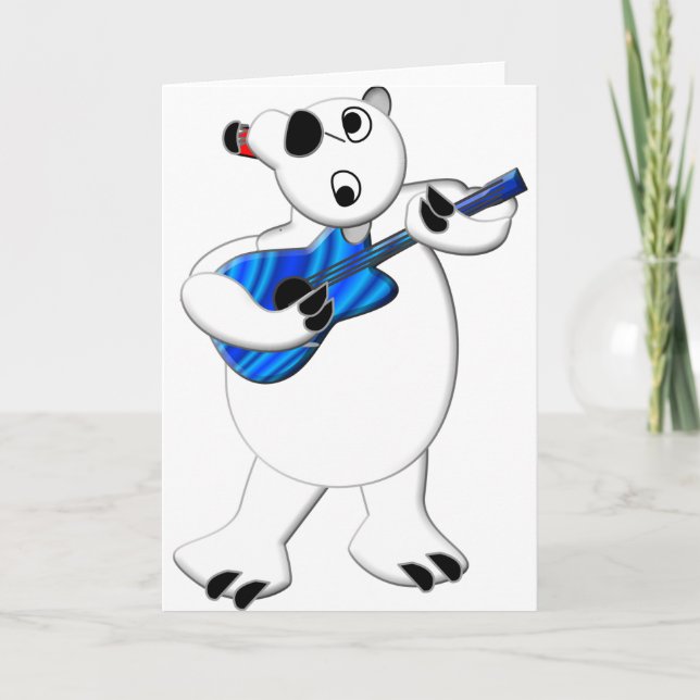 Cartão De Festividades Urso Polar Rockin' com Violão (Frente)
