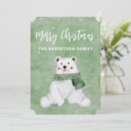 Cartão De Festividades Urso Polar Vestindo Cachecol Verde Feliz Natal