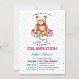 Cartão De Festividades Urso-Ursinho-Cute com aquarelas presentes embrulha