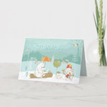 Cartão De Festividades Ursos de neve e pastel de neve<br><div class="desc">Uma cena encantadora de animais bonitos incluindo ursos,  pássaros,  coelhinhos,  ouriços e bonecos de neve cai na bonito paisagem florestal. Facilmente personalizado com seus próprios cumprimentos e nomes. Eu criei o trabalho de arte usando elementos desenhados pela fabulosa artista Lisa Glanz,  cujo trabalho eu absolutamente amo!</div>