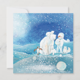 Cartão De Festividades Ursos Polares, Raposa Polar, Pinguim Imperador & B