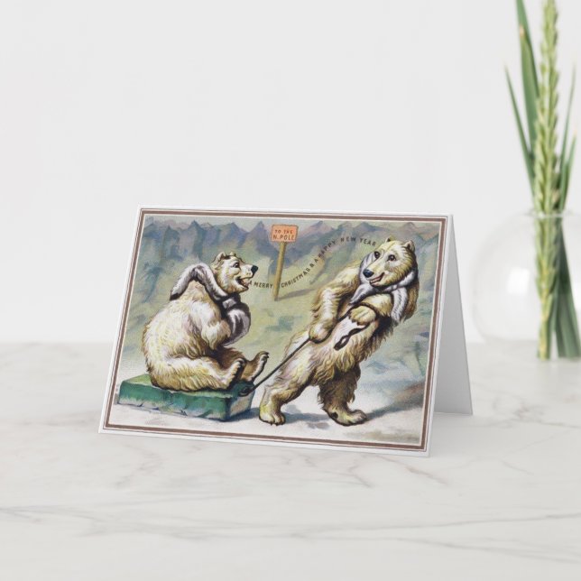 Cartão De Festividades Ursos Polares Vitorianos Vintage (Frente)