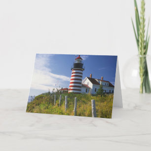 Cartão De Festividades USA, Maine, Lubec. West Quoddy Head Lighthouse