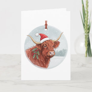 Cartão De Festividades Vaca Alta da Terra Natalícia   Chapéu do Papai Noe