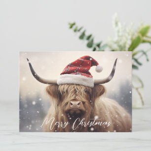 Cartão De Festividades Vaca com um chapéu de Papai Noel Natal feliz