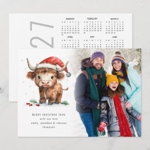 Cartão De Festividades Vaca das Terras Altas Foto do Calendário 2027 Feli