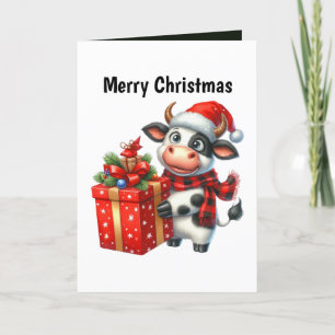 Cartão De Festividades Vaca de Natal festiva, personalizável