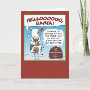 Cartão De Festividades Vaca Engraçada tenta atrair Papais noeis para o Na