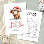 Cartão De Festividades Vaca Highland 2025 Calendar Feliz Natal<br><div class="desc">Cute Highland Cow Name 2025 Calendar Feliz Natal. Disponível digitalmente e impresso. Bonitinho festivo pelos desejos de férias, com este design divertido com uma doce vaca em terra alta no chapéu de Papai Noel. Feliz Natal está em um roteiro moderno e personaliza facilmente sua saudação e seu nome embaixo. Um...</div>