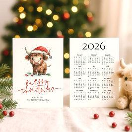 Cartão De Festividades Vaca Highland 2026 Calendário Feliz Natal