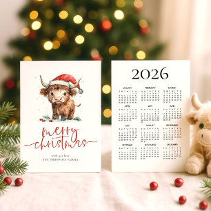Cartão De Festividades Vaca Highland 2026 Calendário Feliz Natal