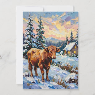 Cartão De Festividades Vaca Highland Vintage em Prado Natalino Nevado