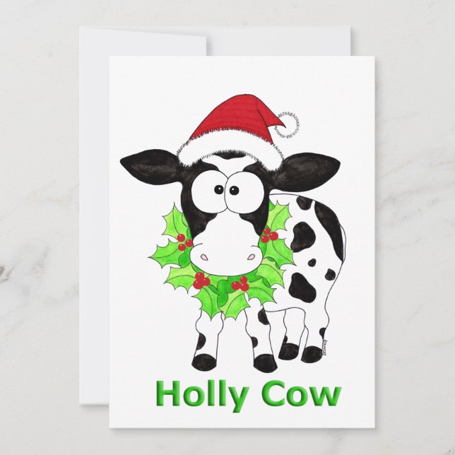 Cartão De Festividades Vaca Holly de Natal (Frente)