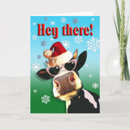 Cartão De Festividades Vaca Natal Moootizada Santa Hat