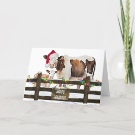 Cartão De Festividades Vacas De Natal Com Aquarela