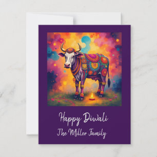 Cartão De Festividades Vacas sagradas coloridas de Diwali em disfarces fe