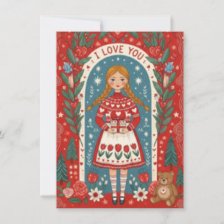 Cartão De Festividades Valentine Card Illustration Of A Girl 