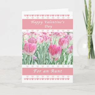 Cartão De Festividades Valentine Day for an Aunt, Pink Hearts and Tulips