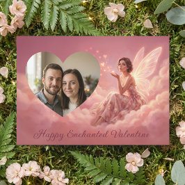 Cartão De Festividades Valentine Fairy on Pink Clouds with Heart Photo