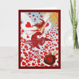 CARTÃO DE FESTIVIDADES VALENTINE FAIRY WITH WAND,RED WAX SEAL MONOGRAM