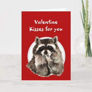 Cartão De Festividades Valentine Hearts for Friend Raccoon Blowing Kisses