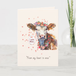Cartão De Festividades Valentine’s Day I Love Moo Cute Romantic Card