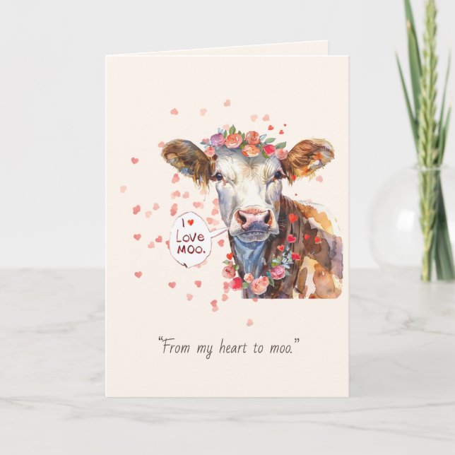 Cartão De Festividades Valentine’s Day I Love Moo Cute Romantic Card (Frente)