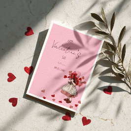 Cartão De Festividades Valentine’s Day – Vintage Girl with Heart Bouquet