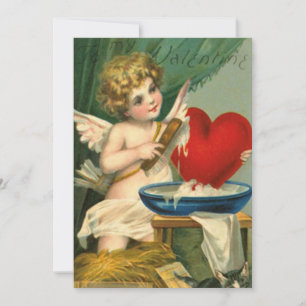 Cartão De Festividades Valentines Antigos Querubim Lavando Coração