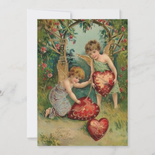 Cartão De Festividades Valentines Antigos Querubins Com Corações