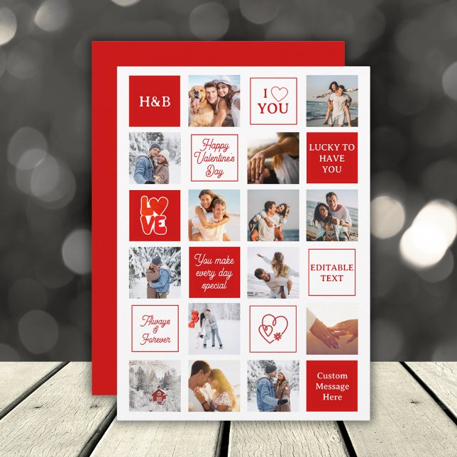 Cartão De Festividades Valentines Day 14 Photo Collage Custom Boyfriend (Valentines Day 14 Photo Collage Custom Boyfriend Holiday Card
)