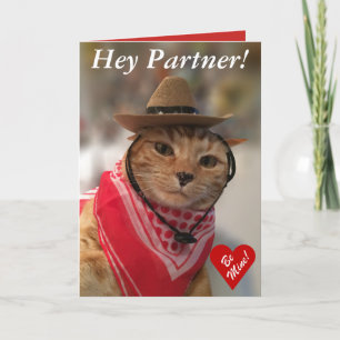 Cartão De Festividades Valentine's Day card for cat lovers and cowboys!
