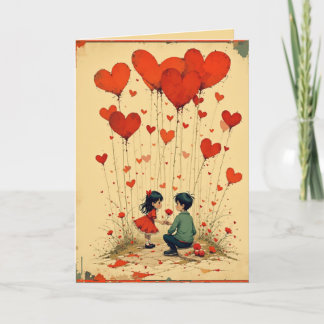 Cartão De Festividades Valentine's Day Card for Kids with Hearts