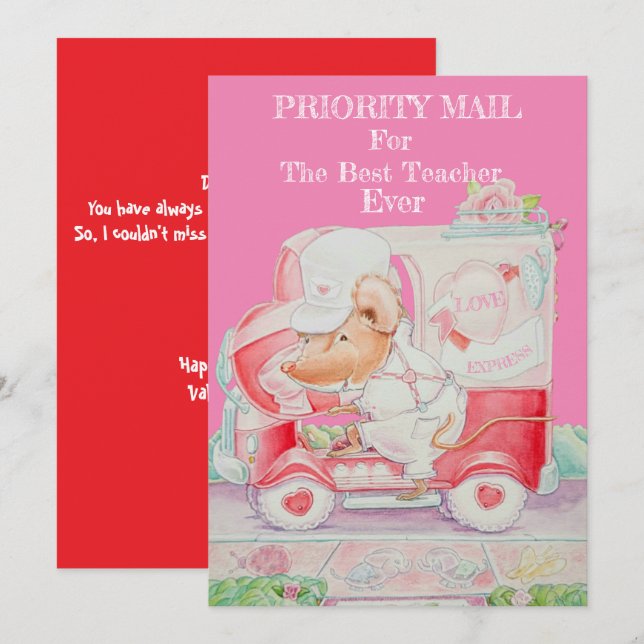 Cartão De Festividades Valentine's Day Card for Teacher (Frente/Verso)