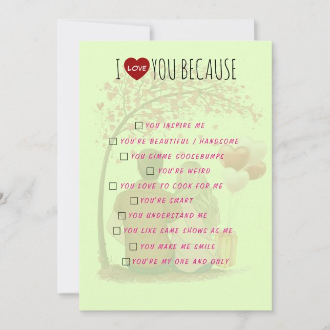 Cartão De Festividades Valentine's Day Card - I Love You Because (Frente)