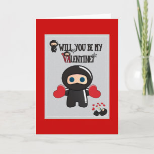 Cartão De Festividades Valentine's Day Card with Cute Ninja Characters