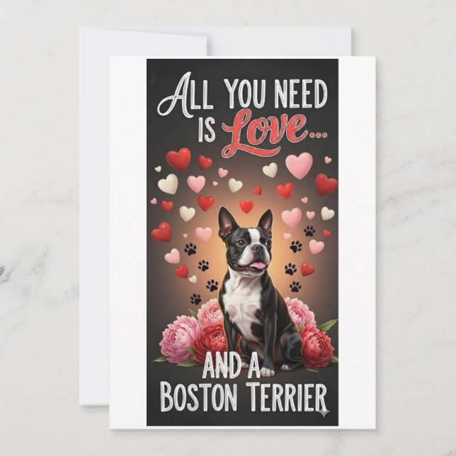 Cartão De Festividades Valentine's Day cute boston terrier dog Photo   (Frente)