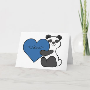 Cartão De Festividades Valentine's Day Cute Panda Bear with Blue Heart