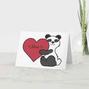 Cartão De Festividades Valentine's Day Cute Panda Bear with Red Heart