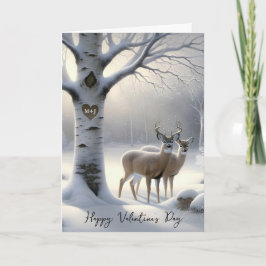 Cartão De Festividades Valentine's Day Deer with Initials on Tree Heart